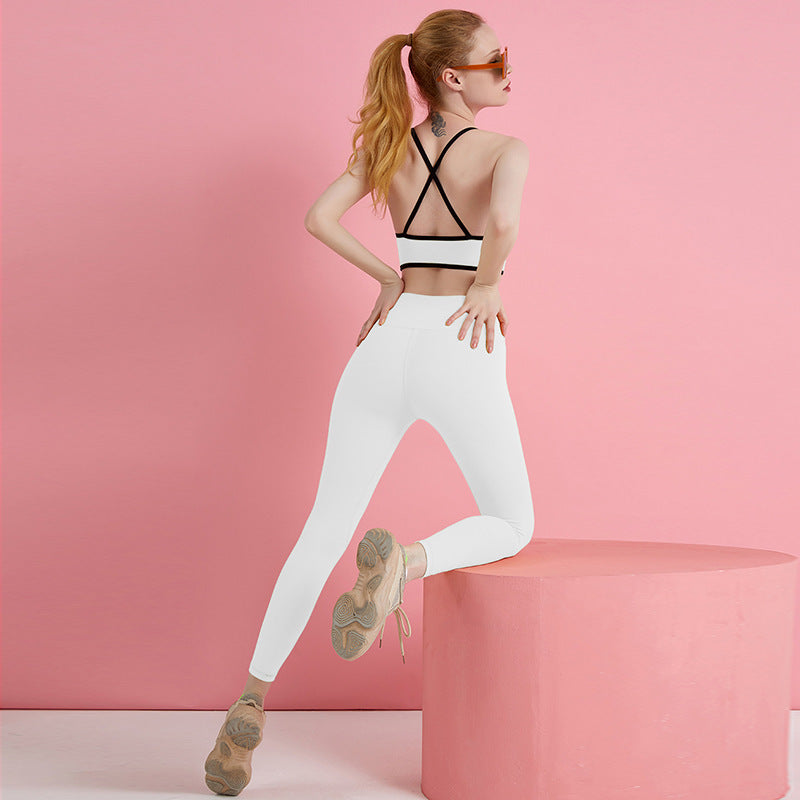 Women’s Nude Yoga Set – Shockproof Sports Bra & Shorts