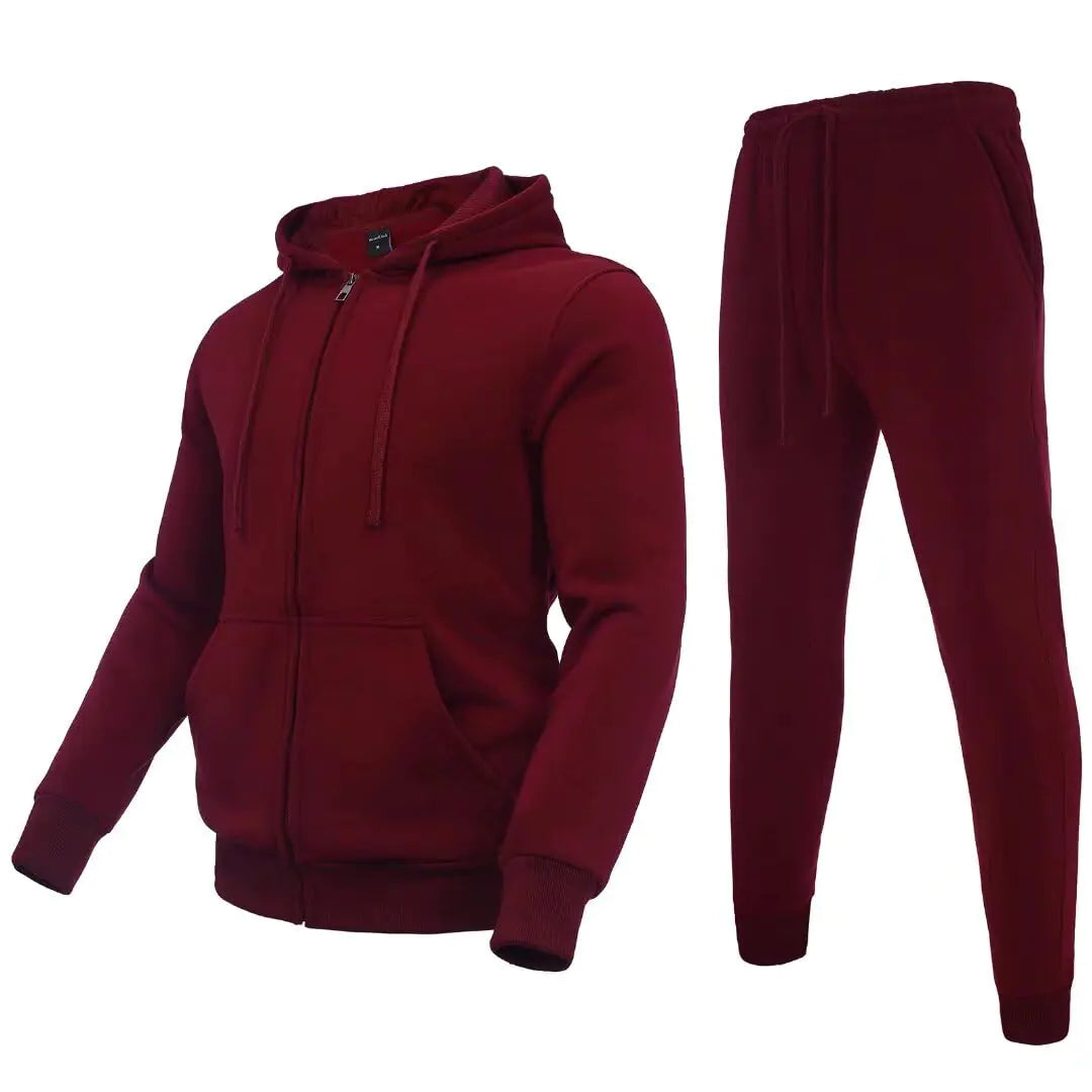 Zusmen Men’s Tracksuit Set | Full-Zip Jacket & Jogger Pants – Burgundy