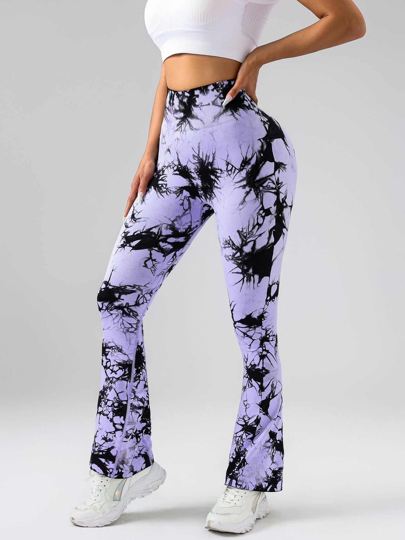High-Waist Tie-Dye Yoga Pants – Tummy Control Flare Workout Leggings