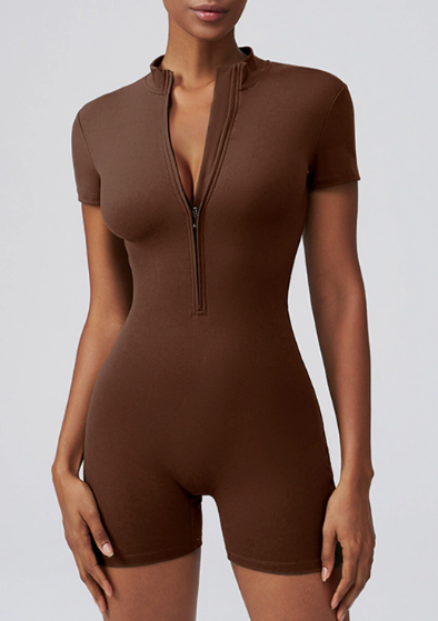 Women’s One-Piece Workout Romper – Quick-Dry Zipper Activewear