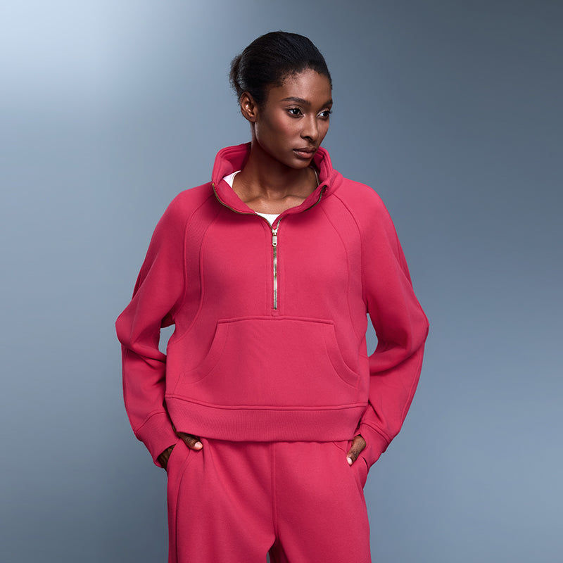 Women’s Fleece-Lined Sports Sweater | Half-Zip Turtleneck Pullover