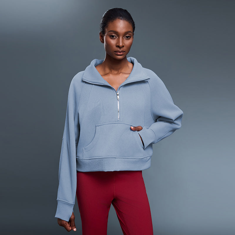 Women’s Fleece-Lined Sports Sweater | Half-Zip Turtleneck Pullover