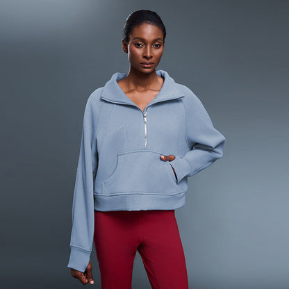 Women’s Fleece-Lined Sports Sweater | Half-Zip Turtleneck Pullover