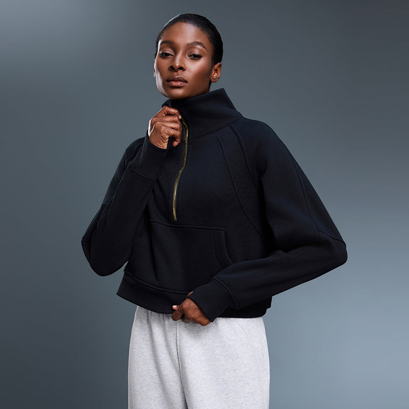 Women’s Fleece-Lined Sports Sweater | Half-Zip Turtleneck Pullover