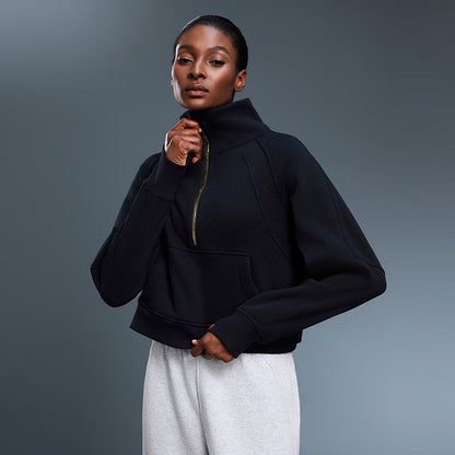 Women’s Fleece-Lined Sports Sweater | Half-Zip Turtleneck Pullover