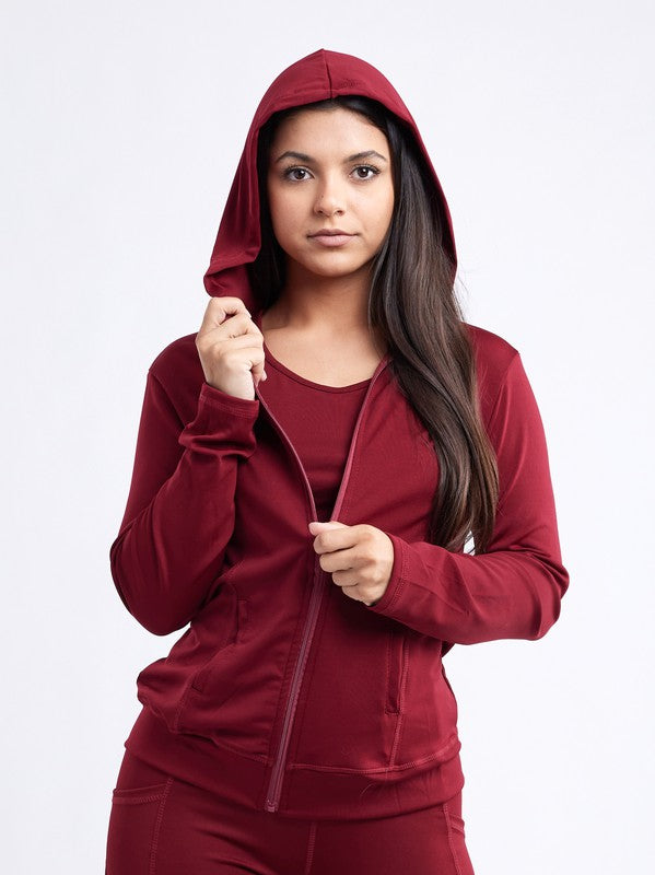 Women's Athletic Zip-Up Fitted Hoodie Jacket with Pockets