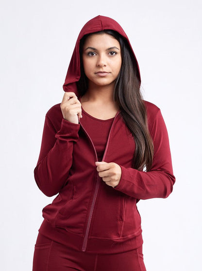 Women's Athletic Zip-Up Fitted Hoodie Jacket with Pockets