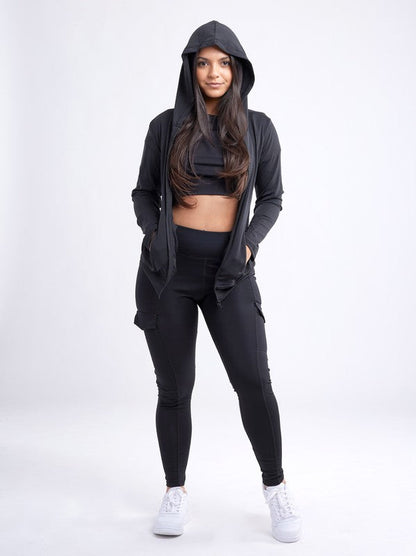 Women's Athletic Zip-Up Fitted Hoodie Jacket with Pockets