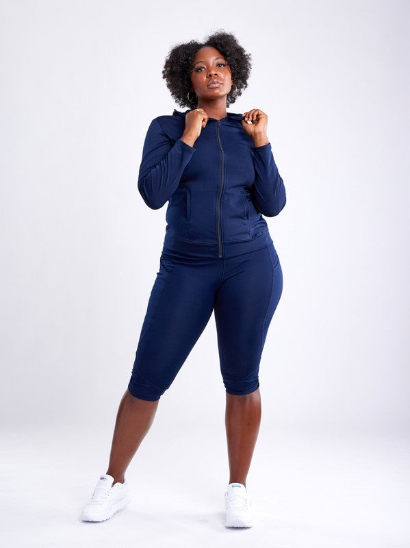 Women's Athletic Zip-Up Fitted Hoodie Jacket with Pockets