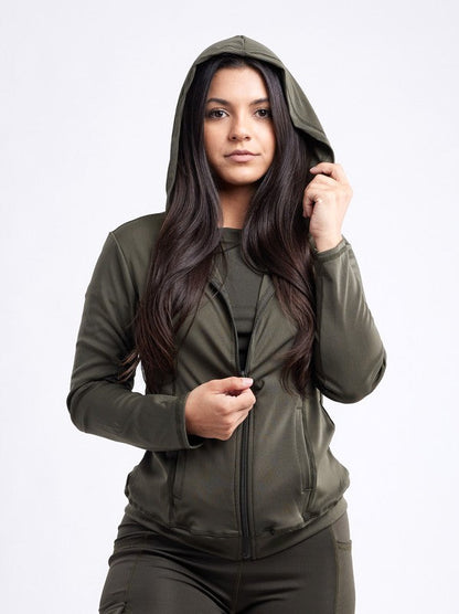 Women's Athletic Zip-Up Fitted Hoodie Jacket with Pockets