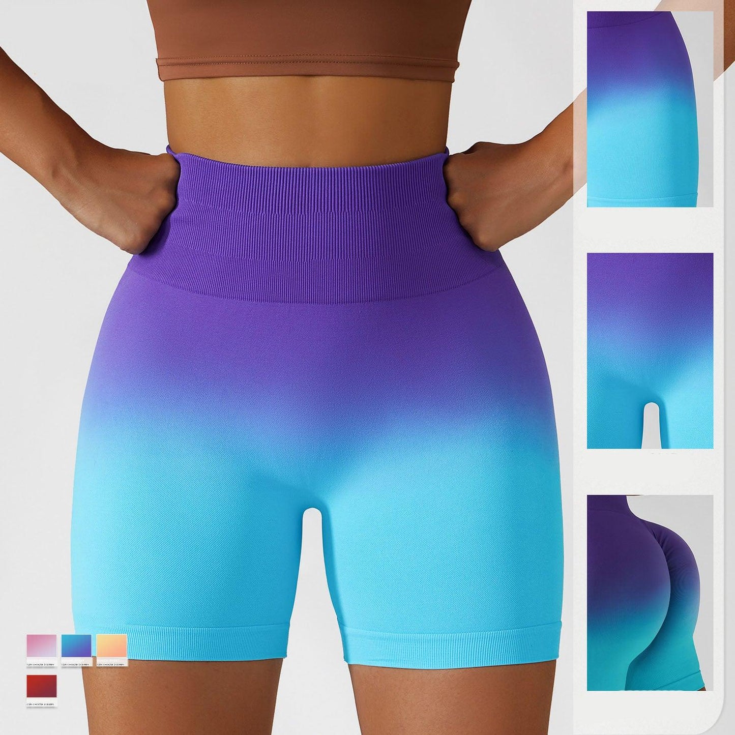 High-Waisted Gradient Yoga Shorts – Seamless Activewear for Women