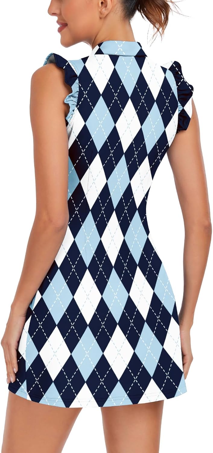 WOWENY Women's Tennis Polo Dress – Sleeveless Athletic Golf Dress with Shorts & Pockets
