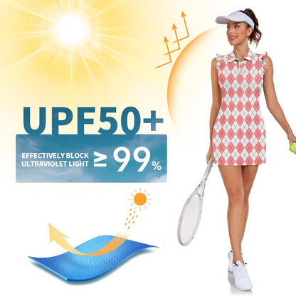 WOWENY Women's Tennis Polo Dress – Sleeveless Athletic Golf Dress with Shorts & Pockets