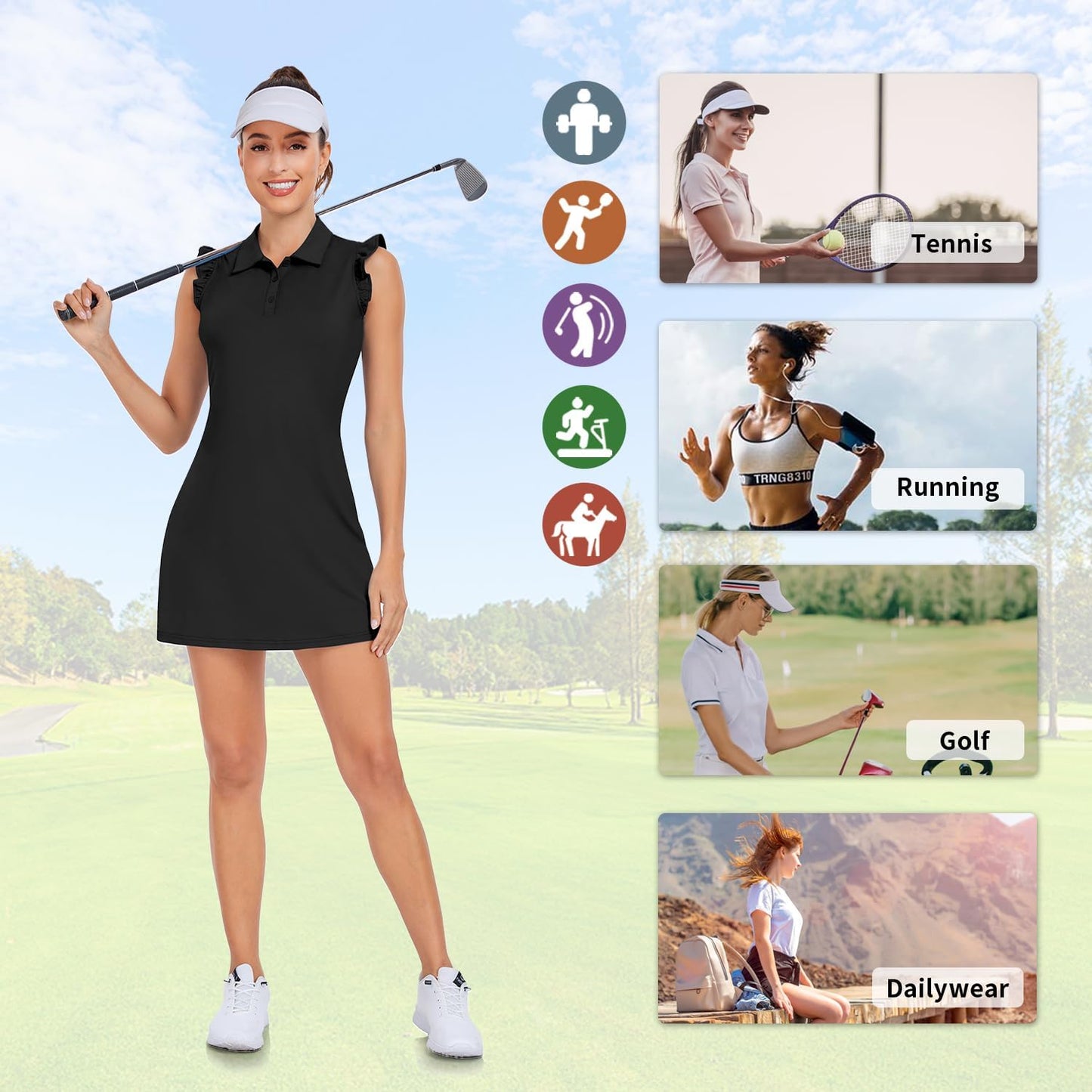WOWENY Women's Tennis Polo Dress – Sleeveless Athletic Golf Dress with Shorts & Pockets
