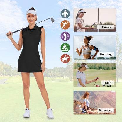 WOWENY Women's Tennis Polo Dress – Sleeveless Athletic Golf Dress with Shorts & Pockets