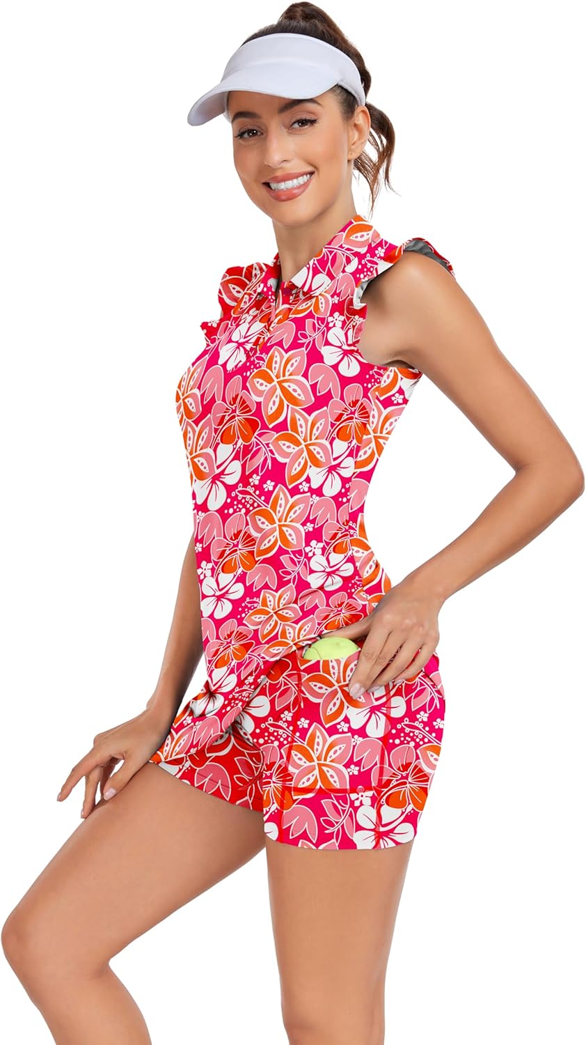 WOWENY Women's Tennis Polo Dress – Sleeveless Athletic Golf Dress with Shorts & Pockets