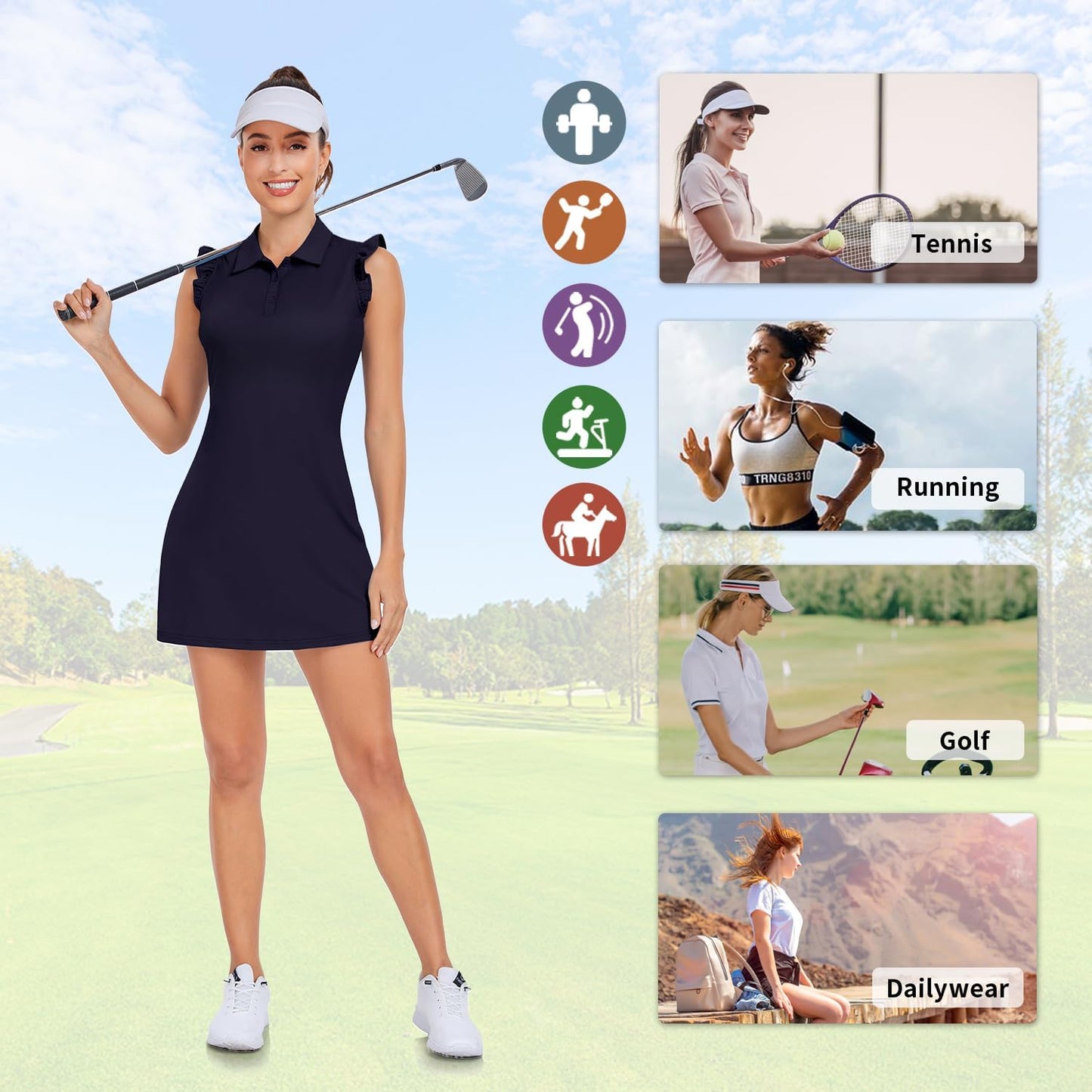 WOWENY Women's Tennis Polo Dress – Sleeveless Athletic Golf Dress with Shorts & Pockets