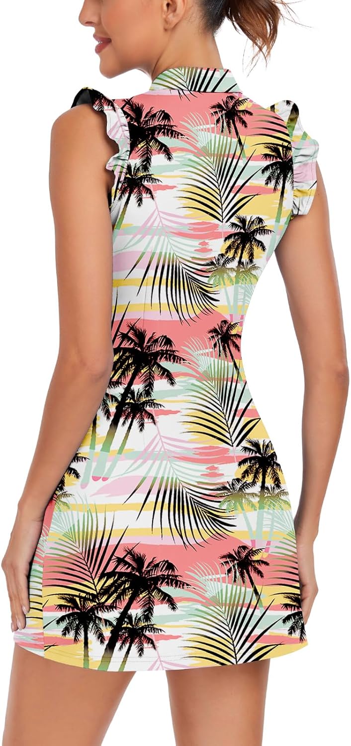 WOWENY Women's Tennis Polo Dress – Sleeveless Athletic Golf Dress with Shorts & Pockets