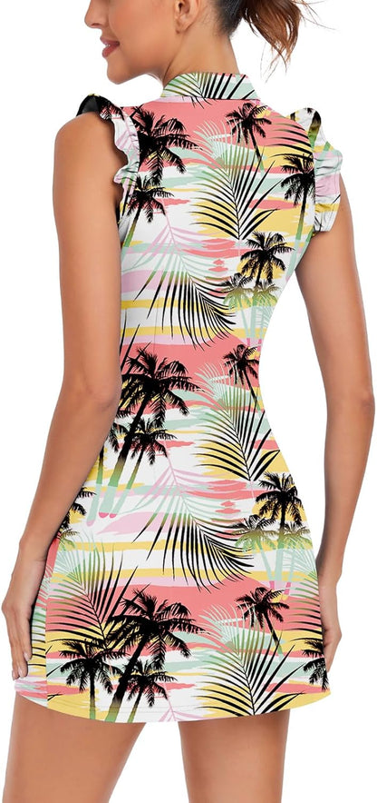 WOWENY Women's Tennis Polo Dress – Sleeveless Athletic Golf Dress with Shorts & Pockets