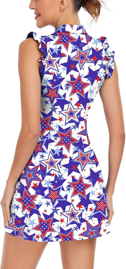 WOWENY Women's Tennis Polo Dress – Sleeveless Athletic Golf Dress with Shorts & Pockets