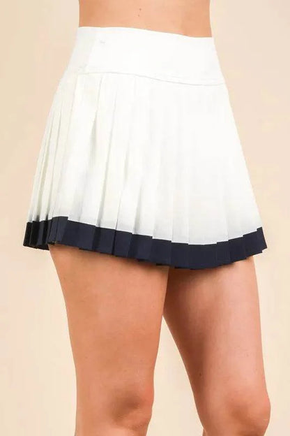 VERY J Two Tone Pleated Activewear Mini Skirt with Shorts