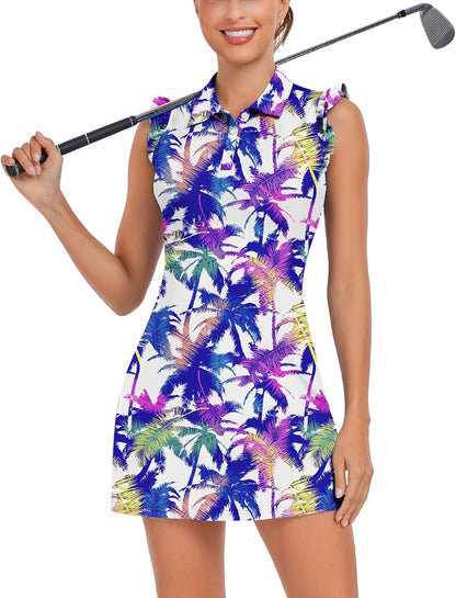 WOWENY Women's Tennis Polo Dress – Sleeveless Athletic Golf Dress with Shorts & Pockets