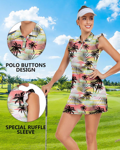 WOWENY Women's Tennis Polo Dress – Sleeveless Athletic Golf Dress with Shorts & Pockets