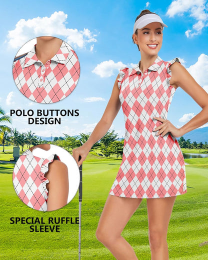 WOWENY Women's Tennis Polo Dress – Sleeveless Athletic Golf Dress with Shorts & Pockets