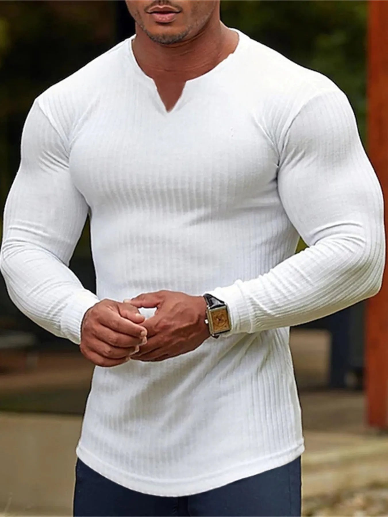 Men's Plus Size Athletic Long Sleeve Notched T-Shirt