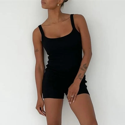 Ribbed U-Neck Bodycon Yoga Romper for Women