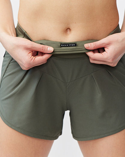 Sheva Women's High Rise Running Shorts - Dark Moss