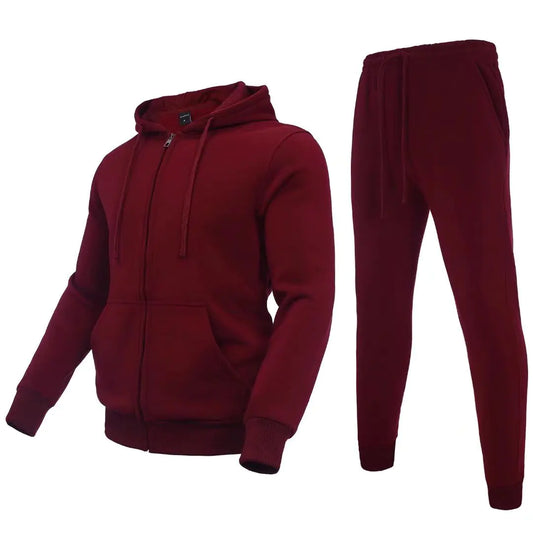 Zusmen Men’s Tracksuit Set | Full-Zip Jacket & Jogger Pants – Burgundy
