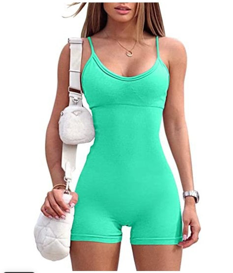 Women’s Spaghetti Strap Yoga Jumpsuit – Fitness Workout Romper