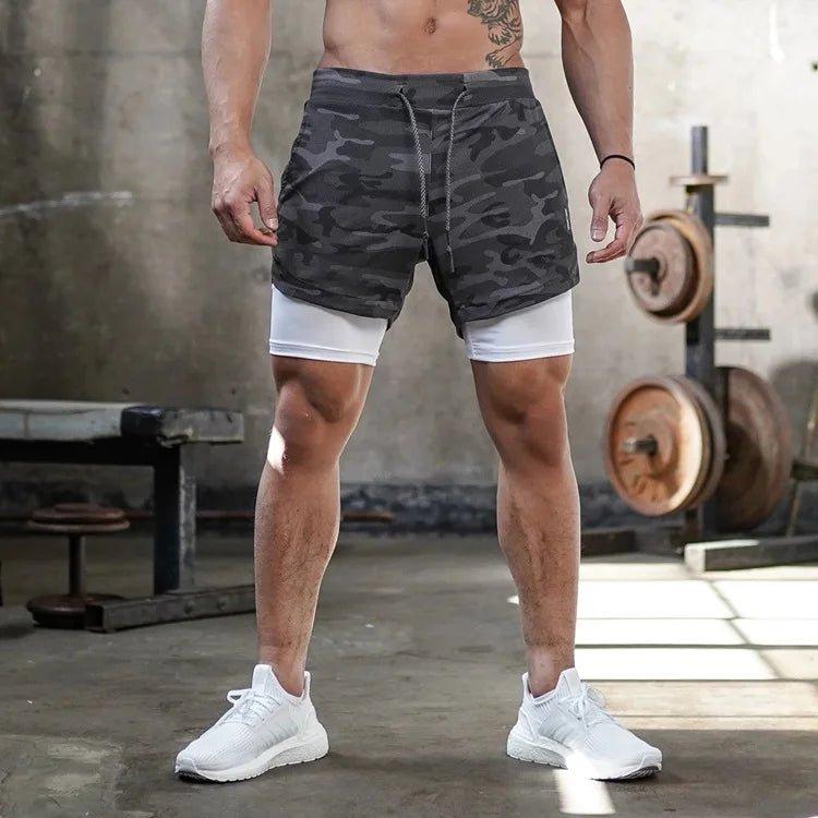 Men’s Camo 2-in-1 Gym Shorts – Quick Dry Running & Training