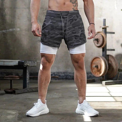 Men’s Camo 2-in-1 Gym Shorts – Quick Dry Running & Training