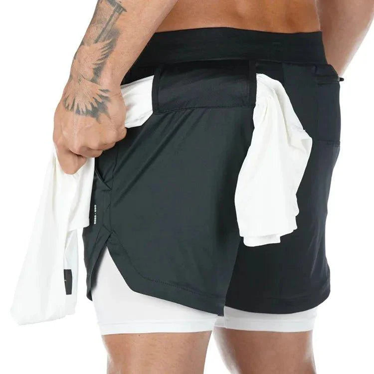 Men’s Camo 2-in-1 Gym Shorts – Quick Dry Running & Training
