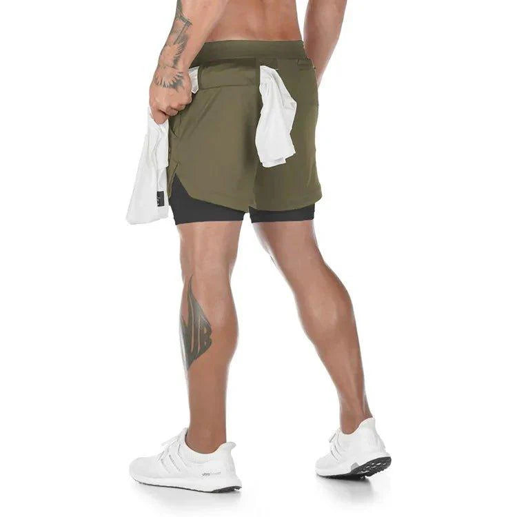 Men’s Camo 2-in-1 Gym Shorts – Quick Dry Running & Training