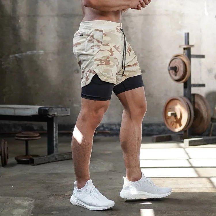 Men’s Camo 2-in-1 Gym Shorts – Quick Dry Running & Training