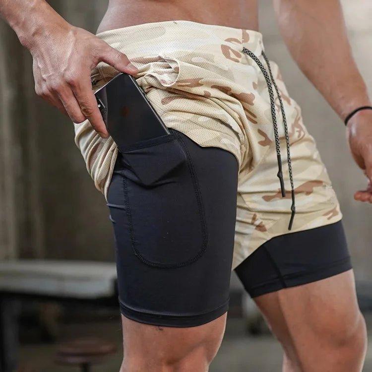 Men’s Camo 2-in-1 Gym Shorts – Quick Dry Running & Training