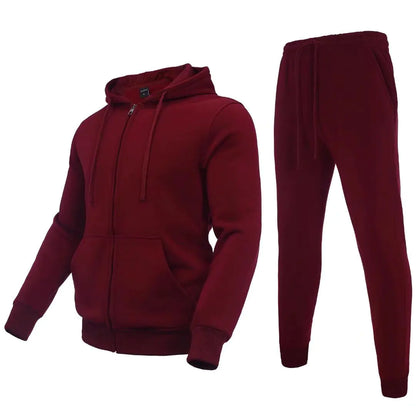 Zusmen Men’s Tracksuit Set | Full-Zip Jacket & Jogger Pants – Burgundy