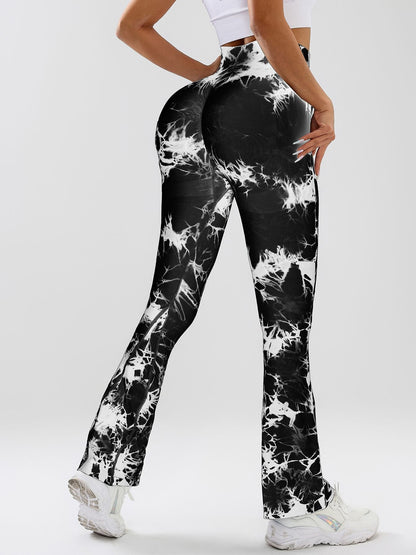 High-Waist Tie-Dye Yoga Pants – Tummy Control Flare Workout Leggings