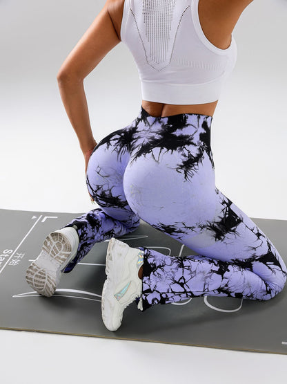 High-Waist Tie-Dye Yoga Pants – Tummy Control Flare Workout Leggings