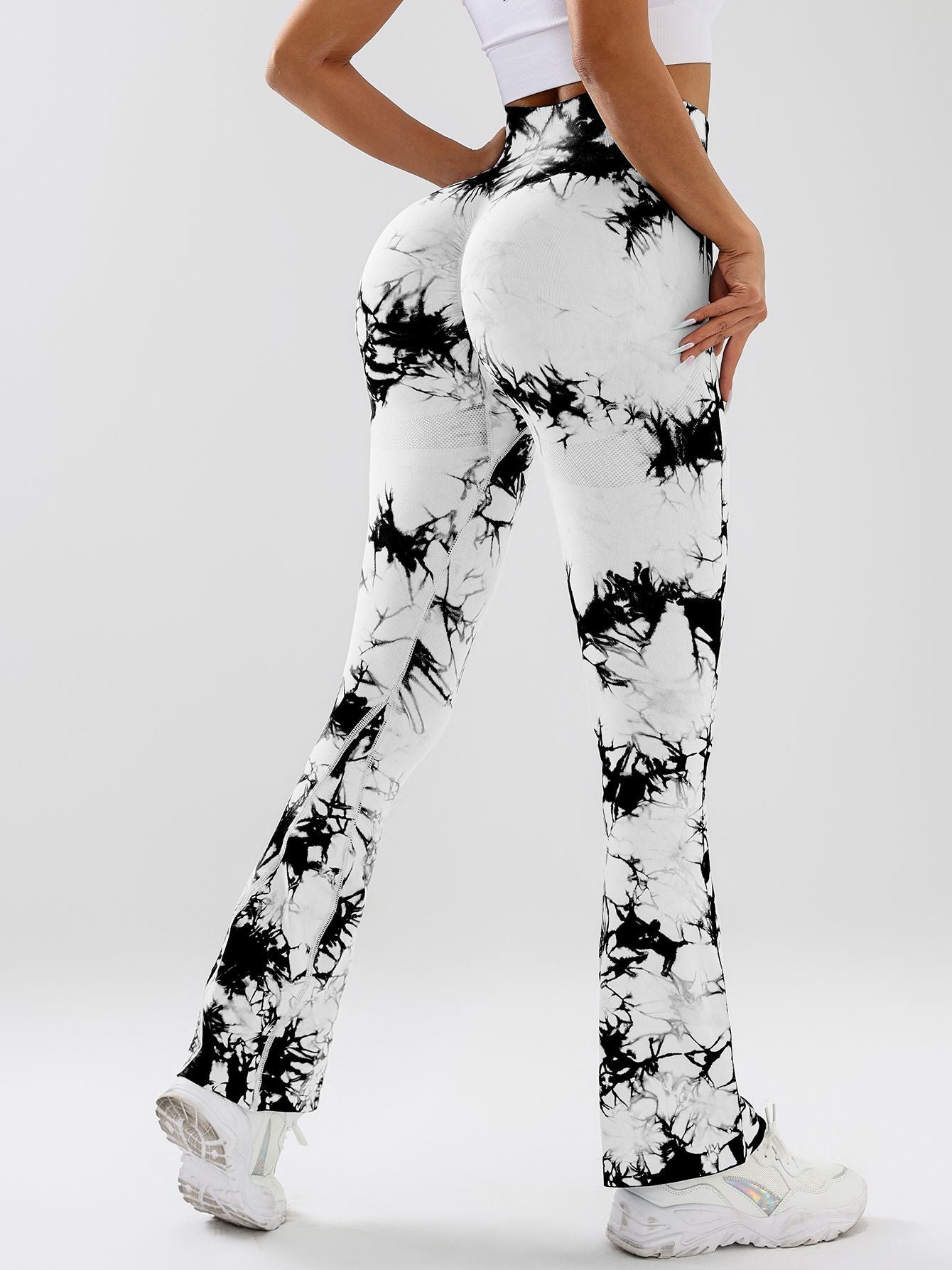 High-Waist Tie-Dye Yoga Pants – Tummy Control Flare Workout Leggings
