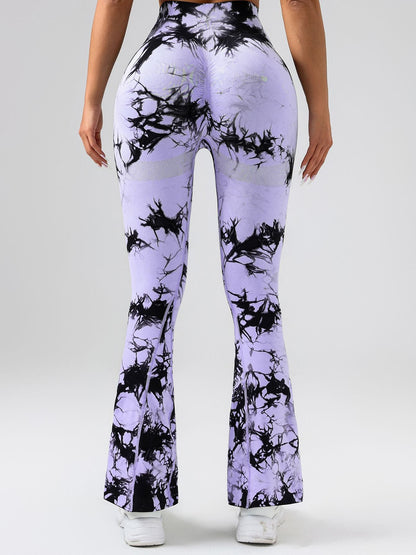 High-Waist Tie-Dye Yoga Pants – Tummy Control Flare Workout Leggings