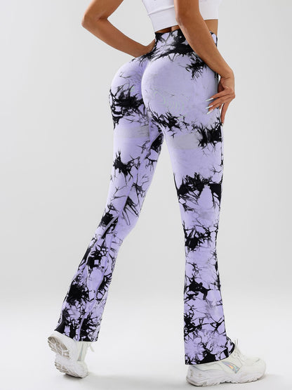 High-Waist Tie-Dye Yoga Pants – Tummy Control Flare Workout Leggings