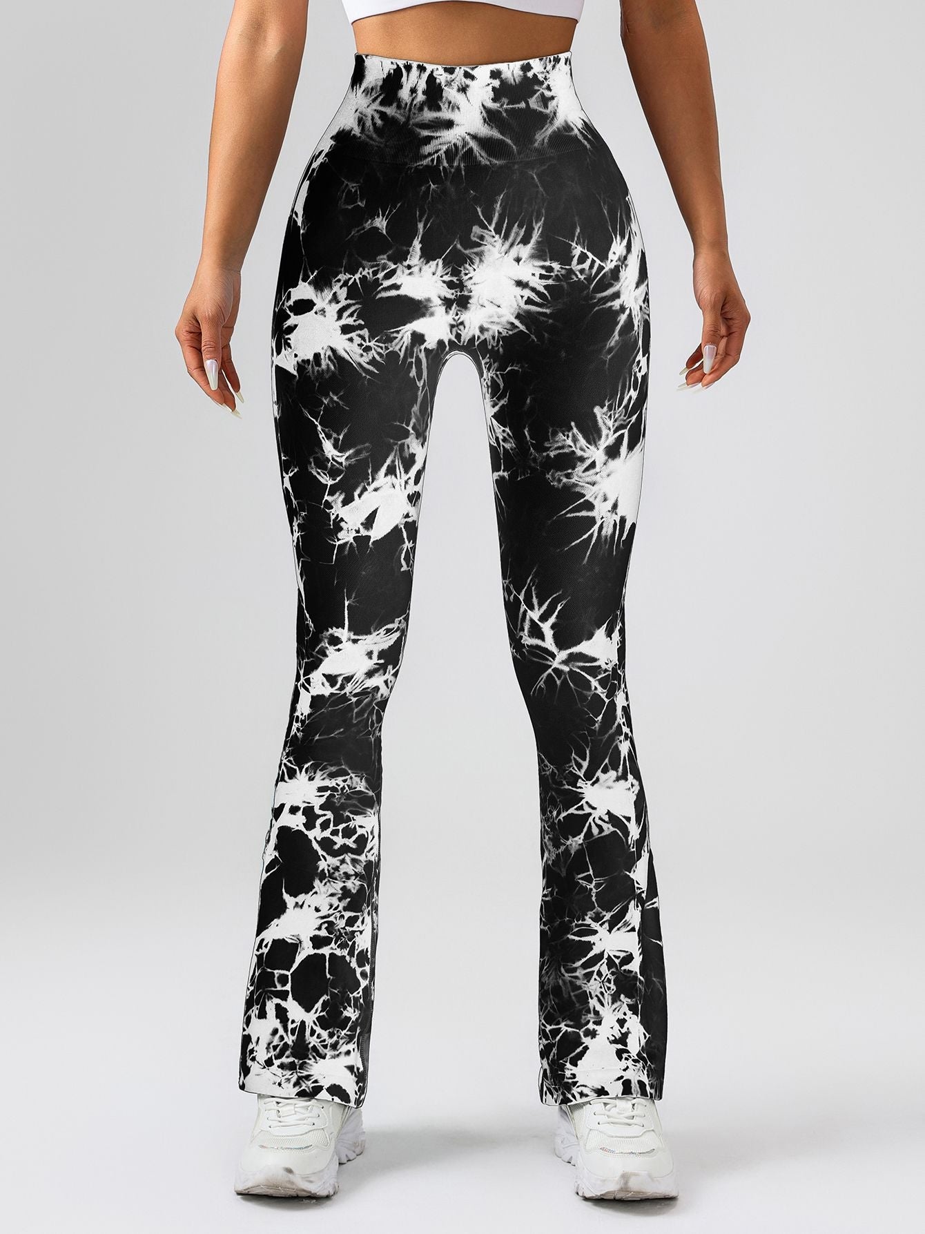 High-Waist Tie-Dye Yoga Pants – Tummy Control Flare Workout Leggings