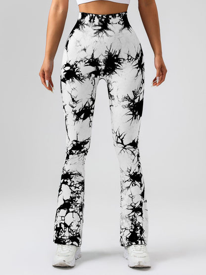 High-Waist Tie-Dye Yoga Pants – Tummy Control Flare Workout Leggings