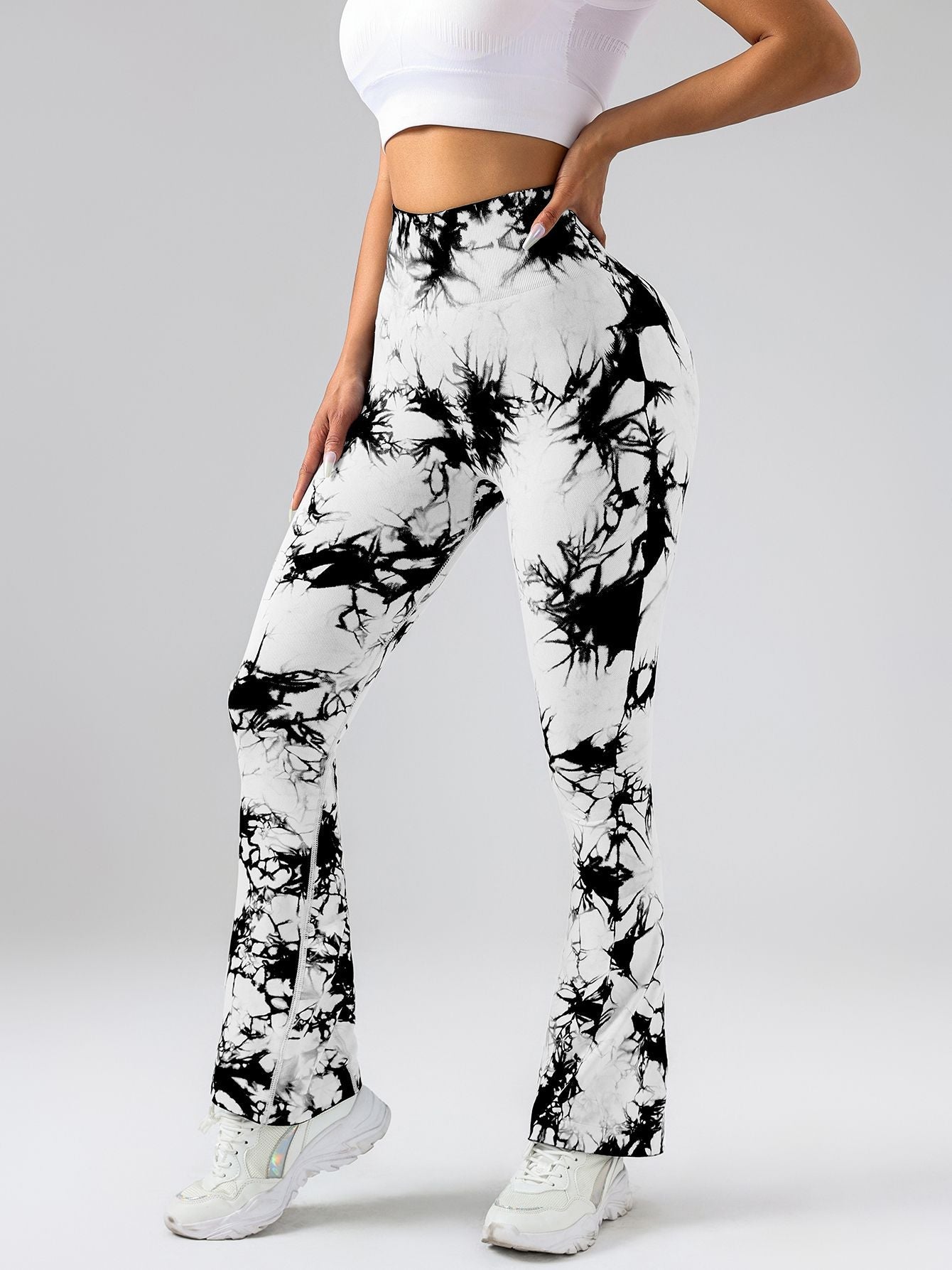 High-Waist Tie-Dye Yoga Pants – Tummy Control Flare Workout Leggings