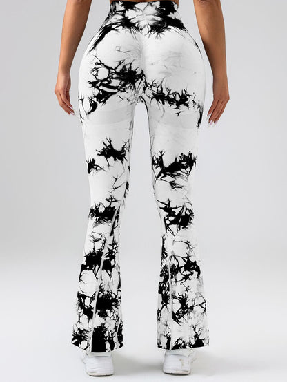 High-Waist Tie-Dye Yoga Pants – Tummy Control Flare Workout Leggings