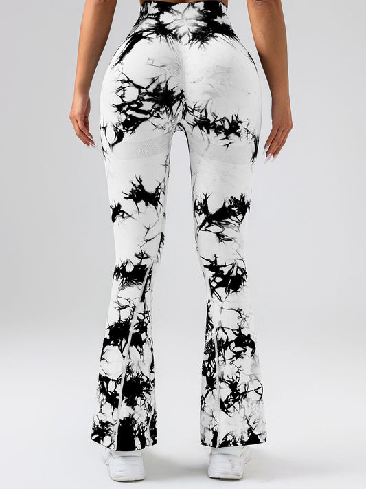 High-Waist Tie-Dye Yoga Pants – Tummy Control Flare Workout Leggings